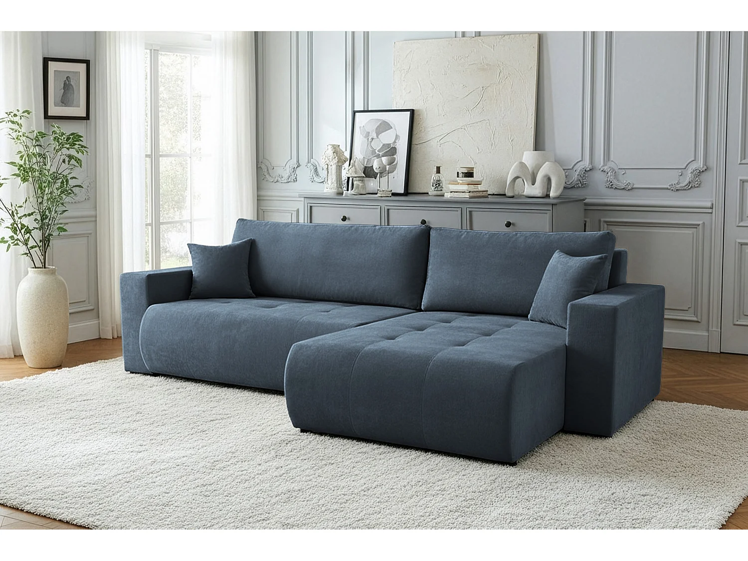 Uniwersalny narożnik do salonu Kora - tkanina Wind, niebieski