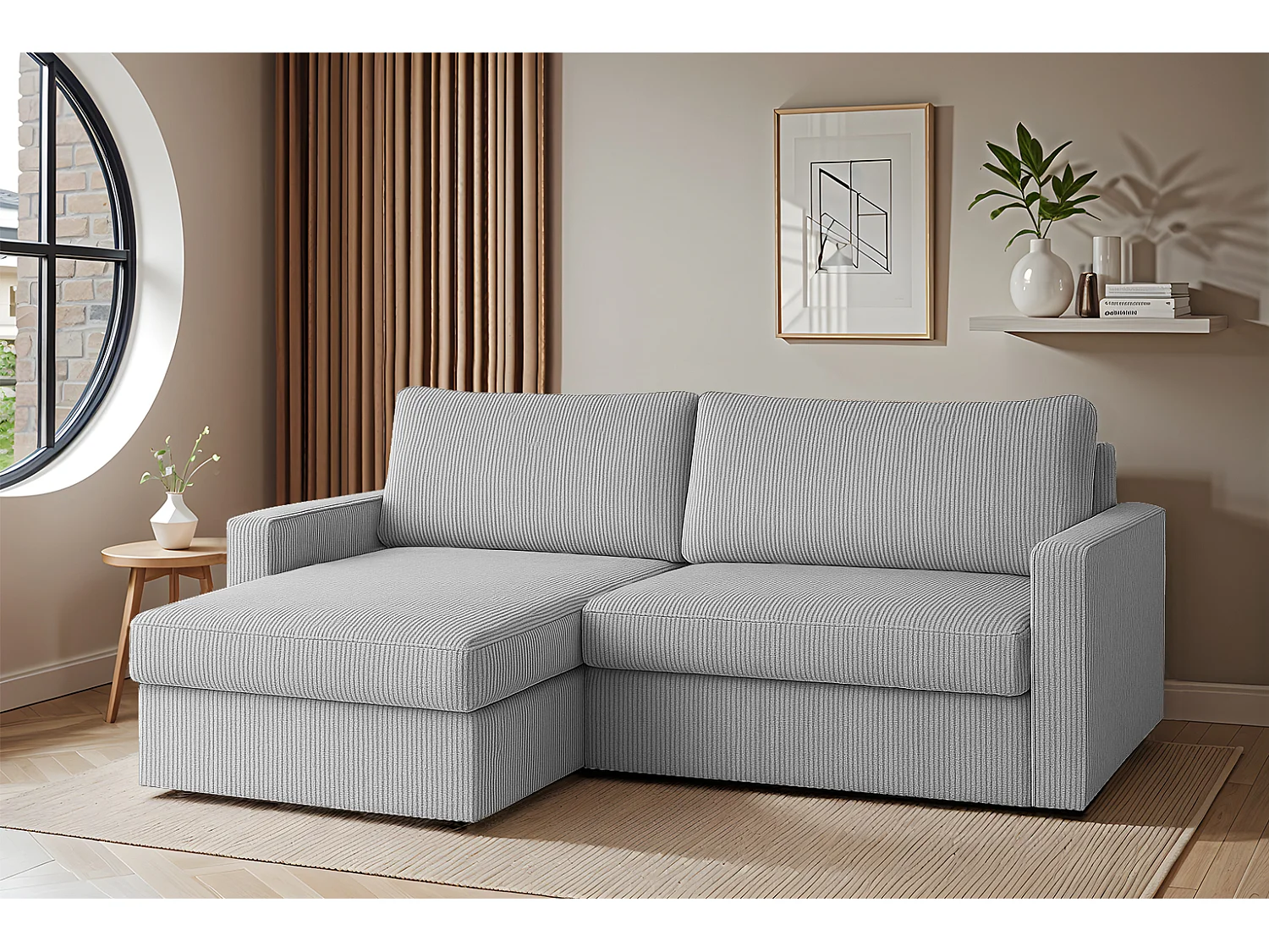 Uniwersalny narożnik Faro Mini z funkcją spania, do salonu, Poso jasnoszary