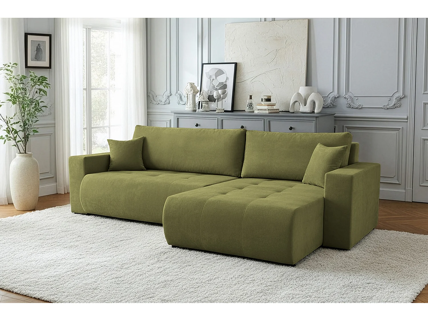 Uniwersalny narożnik do salonu Kora - tkanina Wind, zielony