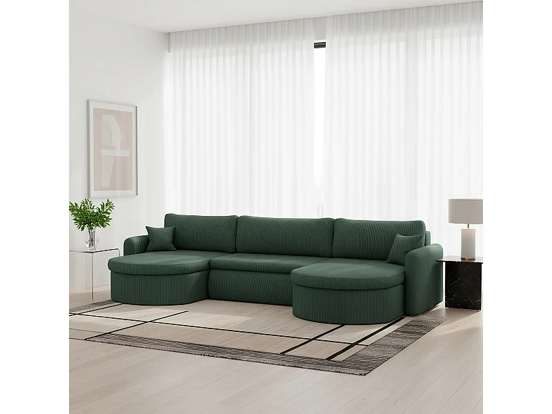Uniwersalny narożnik Verona U z funkcją spania, do salonu, zielony