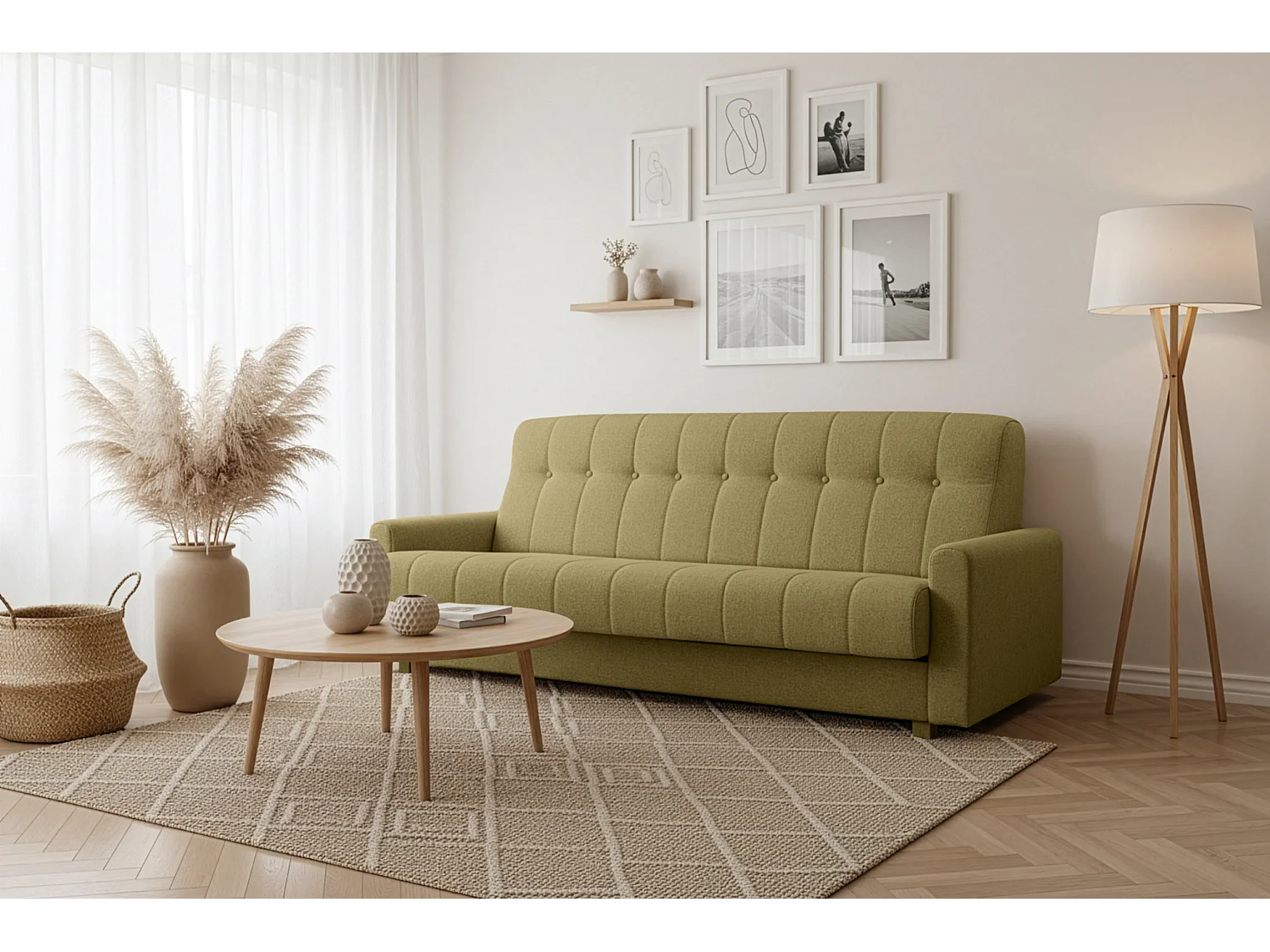 Wersalka Herbi z funkcją spania, do salonu, tkanina Herbi, jasnozielony