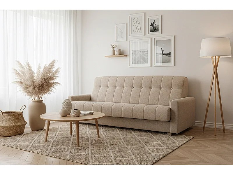 Wersalka Herbi z funkcją spania, do salonu, tkanina Herbi, ciemnobeżowy