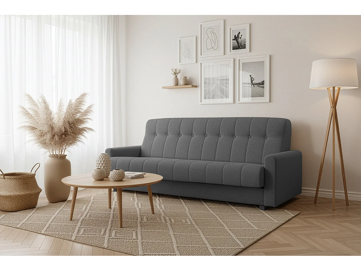 Wersalka Herbi z funkcją spania, do salonu, tkanina Herbi, ciemnoszary