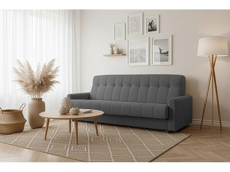 Wersalka Herbi z funkcją spania, do salonu, tkanina Herbi, ciemnoszary