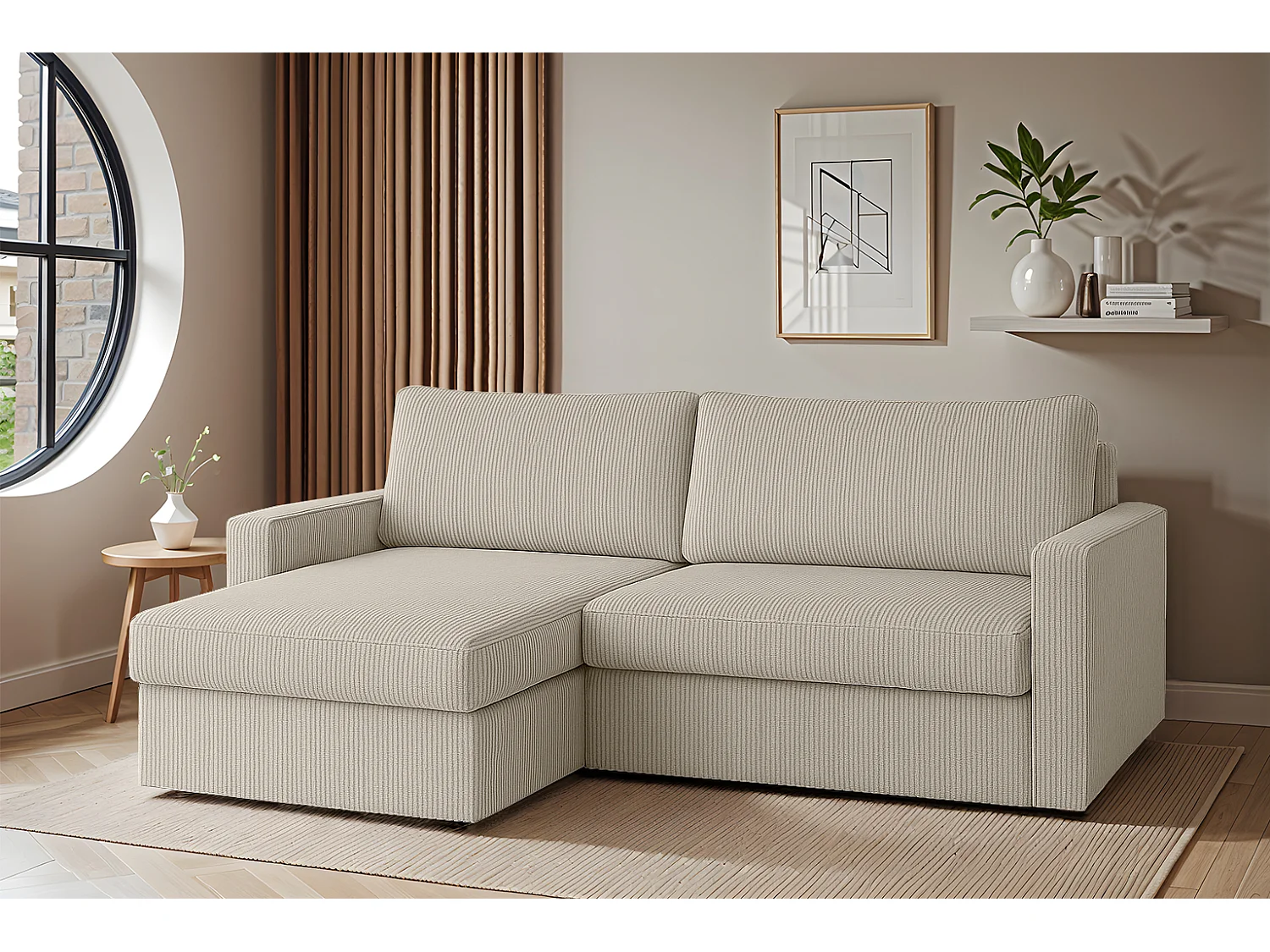 Uniwersalny narożnik Faro Mini z funkcją spania, do salonu, Poso, beż