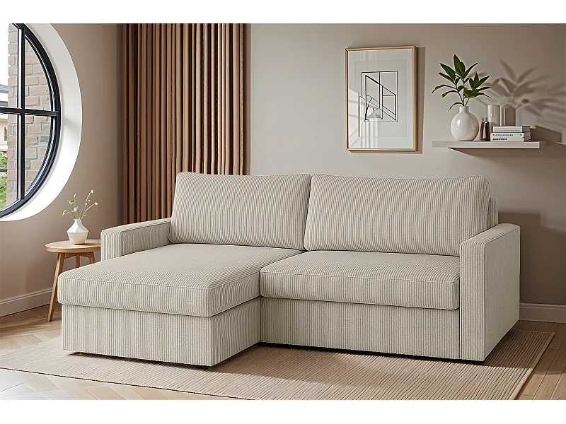 Uniwersalny narożnik Faro Mini z funkcją spania, do salonu, Poso, beż