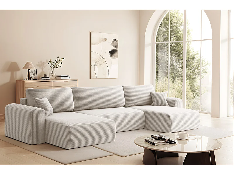 Sofa narożnik CAPRI U z funkcją spania, do salonu, beżowy