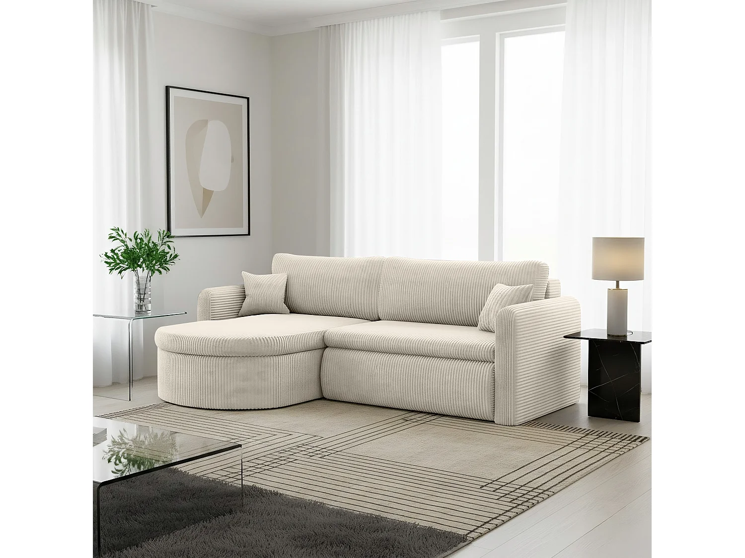 Uniwersalny narożnik Verona L z funkcją spania, do salonu, beżowy