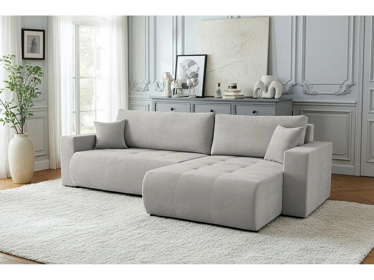 Uniwersalny narożnik do salonu Kora - tkanina Wind, szary