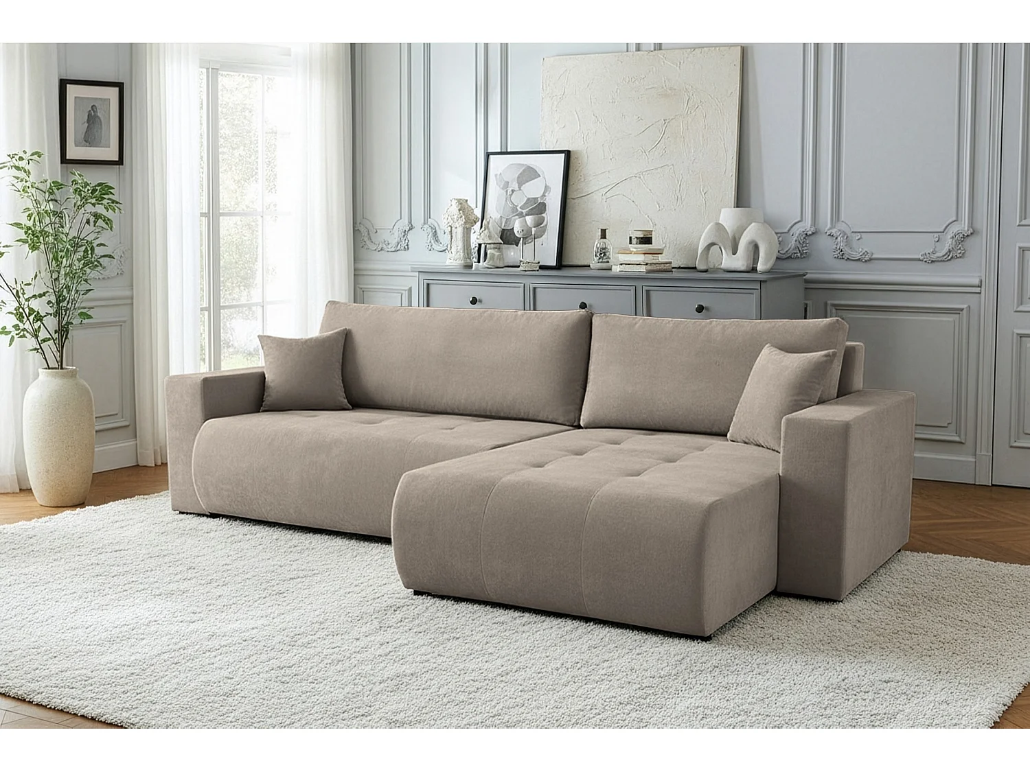 Uniwersalny narożnik do salonu Kora - tkanina Wind, ciepły szary