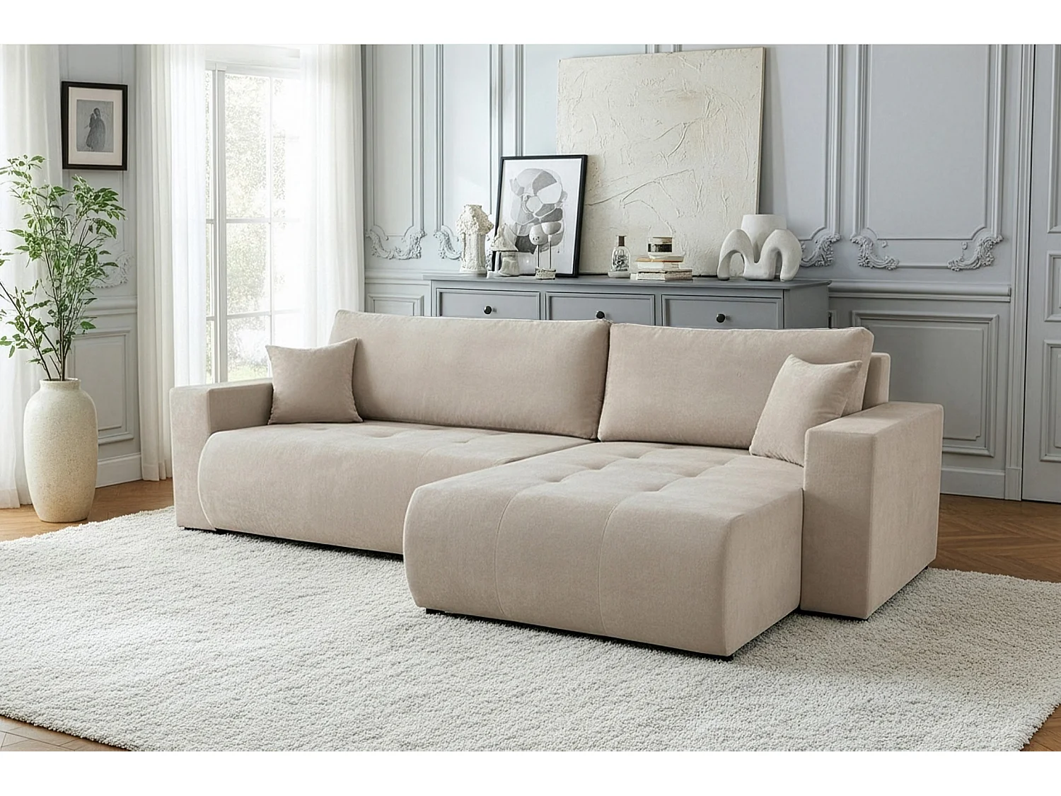 Uniwersalny narożnik do salonu Kora - tkanina Wind, beżowy