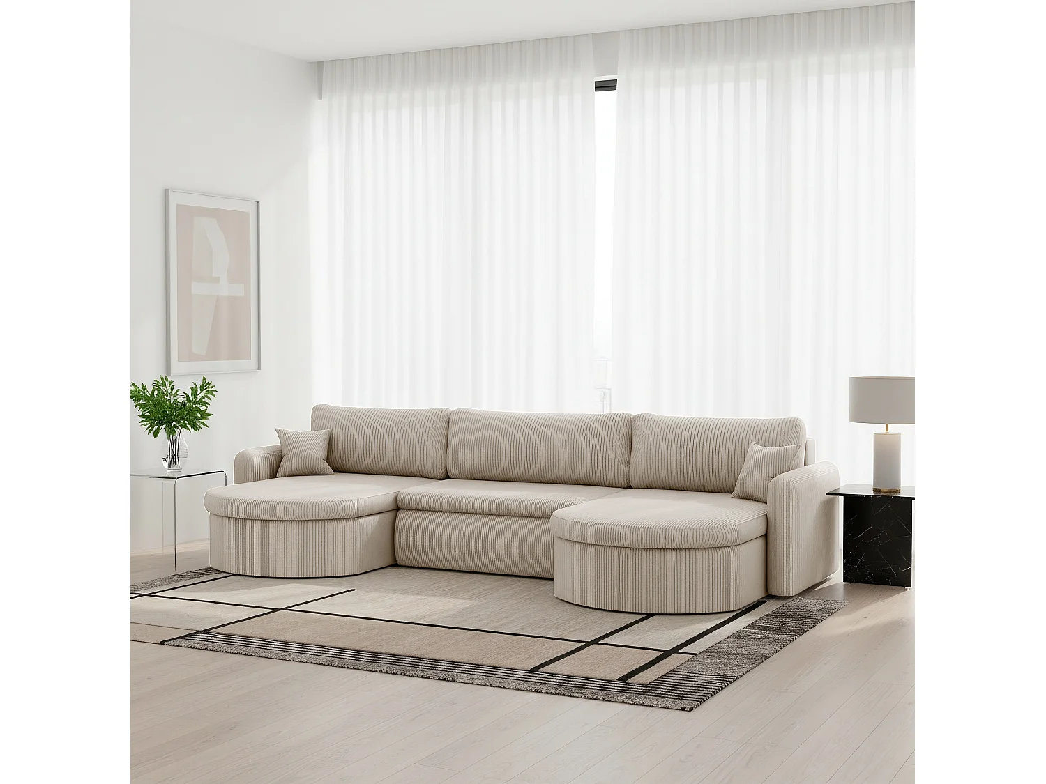 Uniwersalny narożnik Verona U z funkcją spania, do salonu, beżowy