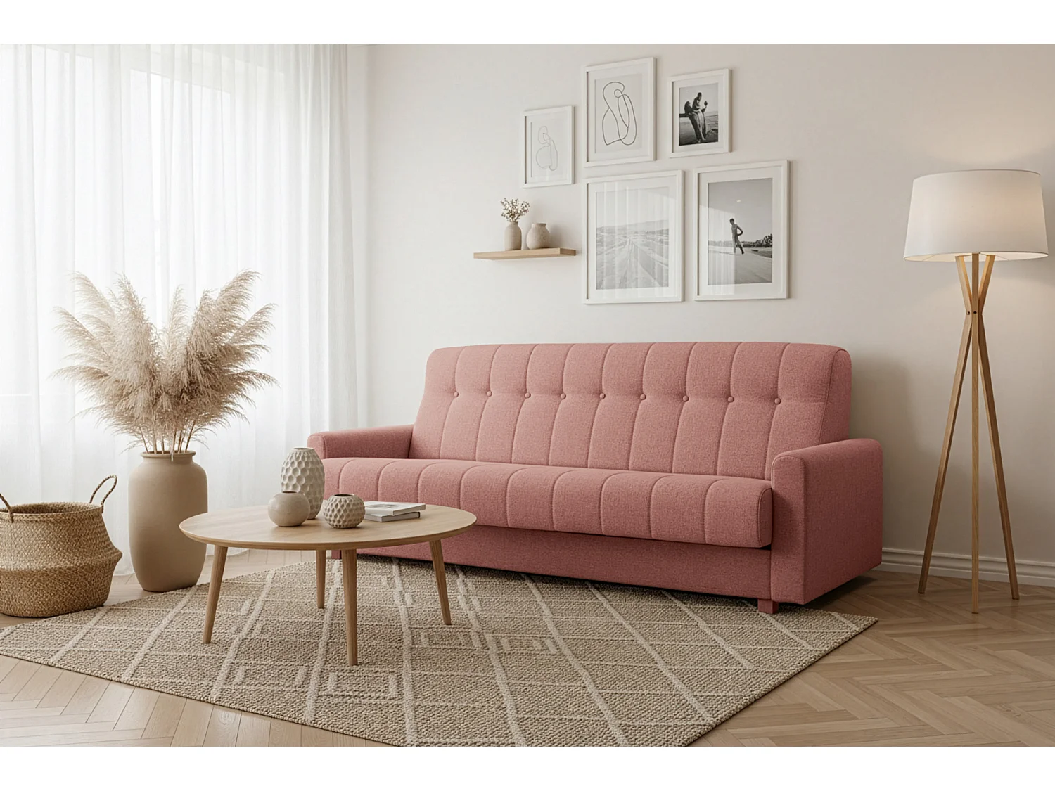 Wersalka Herbi z funkcją spania, do salonu, tkanina Herbi, koralowy