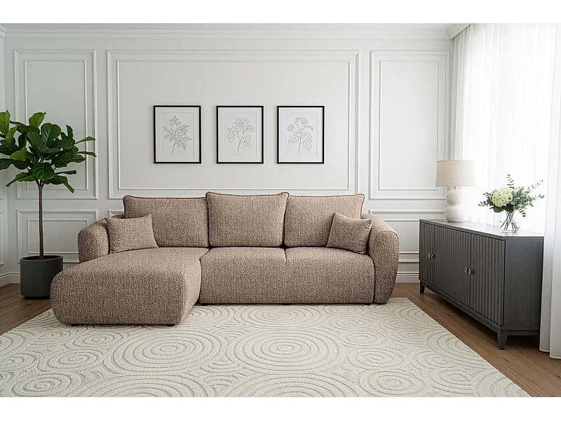 Uniwersalny narożnik Flora z funkcją spania, do salonu, Bella, ciemnobeżowy