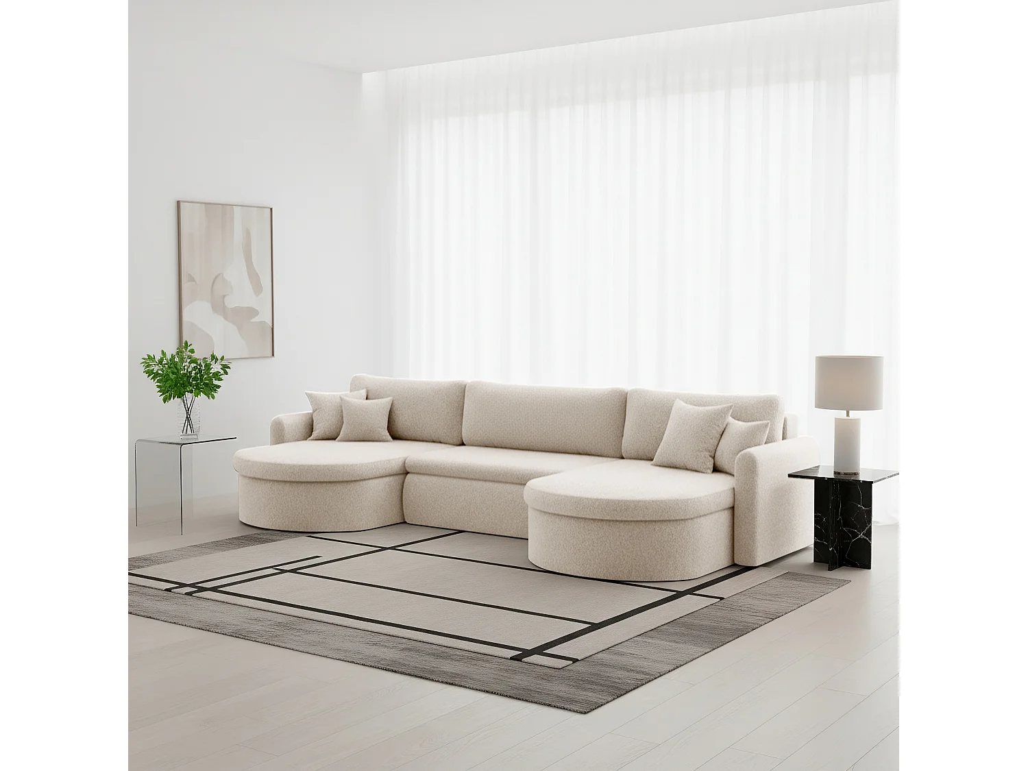 Uniwersalny narożnik Verona U z funkcją spania, do salonu, kremowy