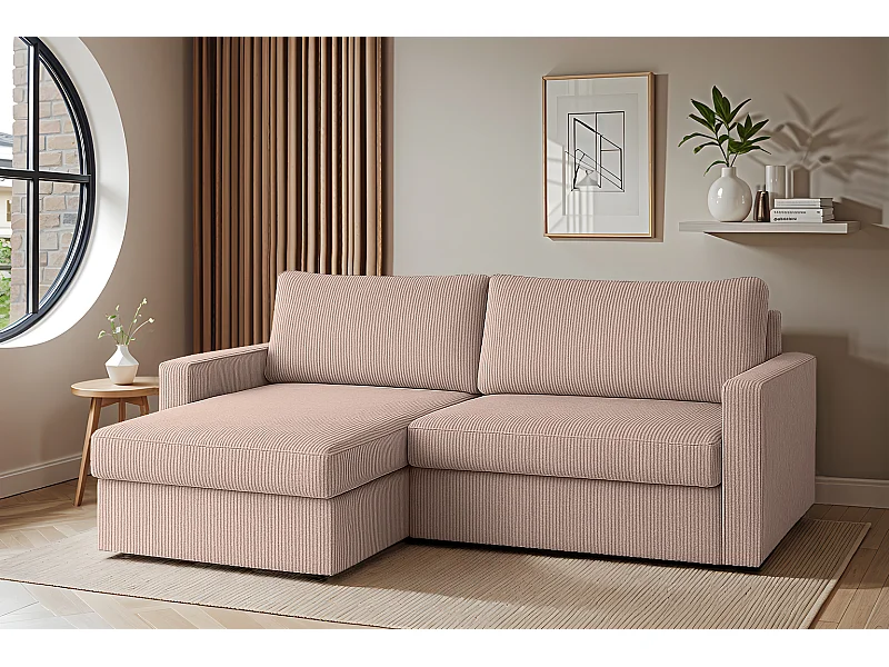 Uniwersalny narożnik Faro Mini z funkcją spania, do salonu, Poso, jasny róż