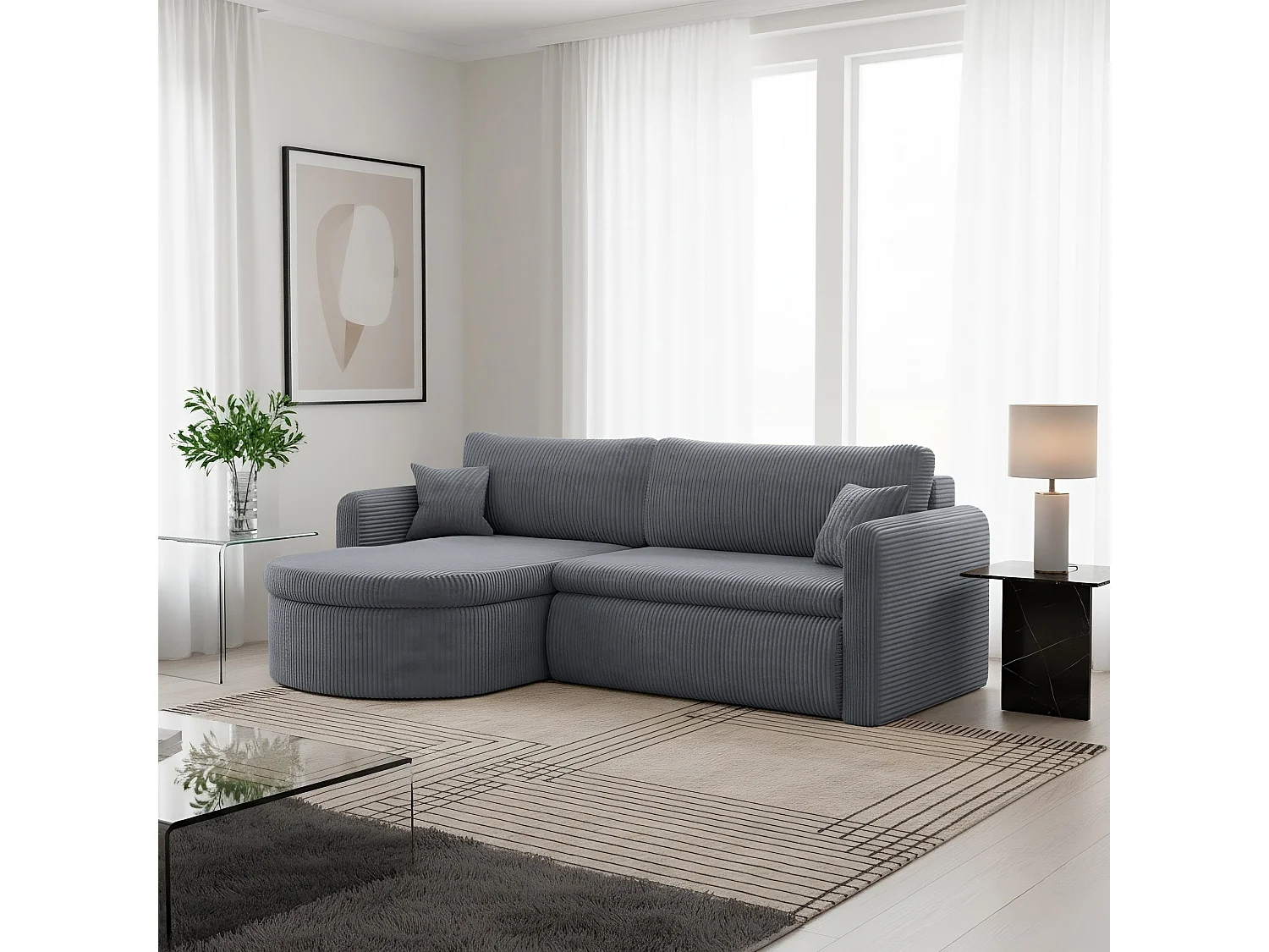 Uniwersalny narożnik Verona L z funkcją spania, do salonu, szary