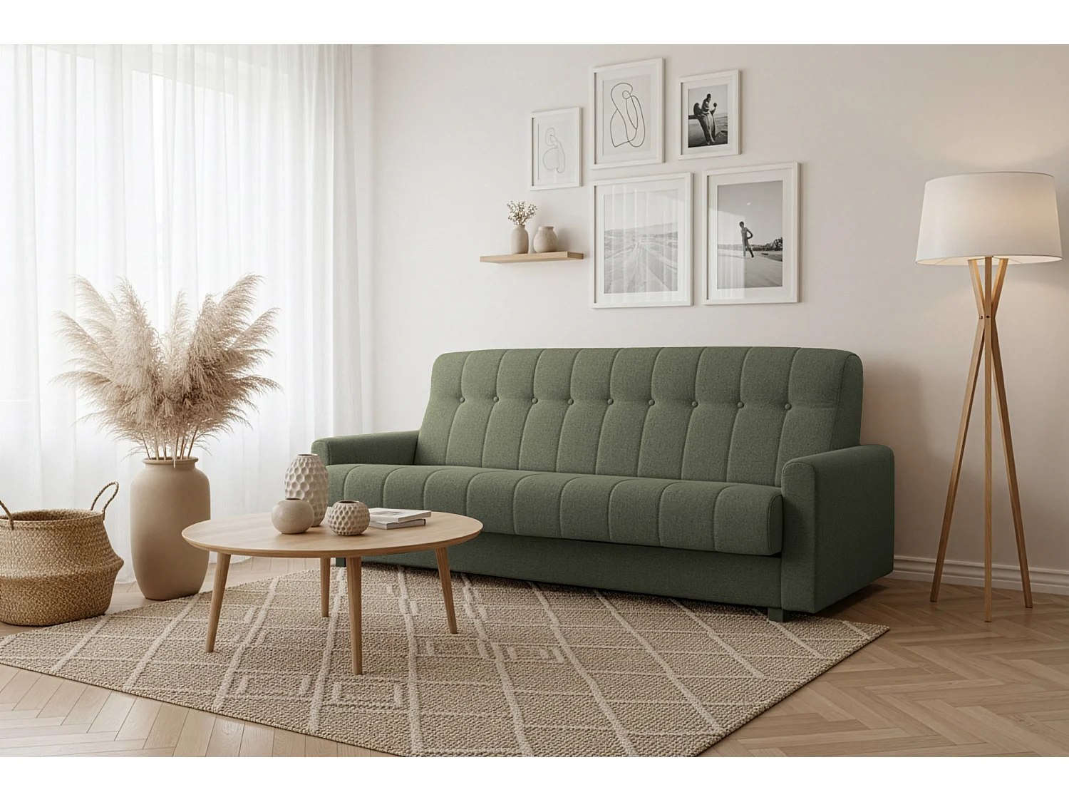 Wersalka Herbi z funkcją spania, do salonu, tkanina Herbi, ciemnozielony