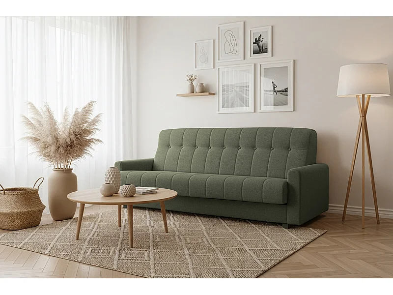 Wersalka Herbi z funkcją spania, do salonu, tkanina Herbi, ciemnozielony