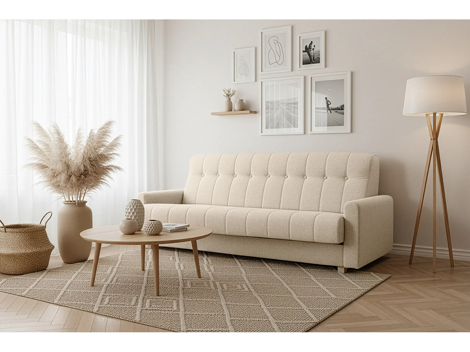 Wersalka Herbi z funkcją spania, do salonu, tkanina Herbi, kremowy