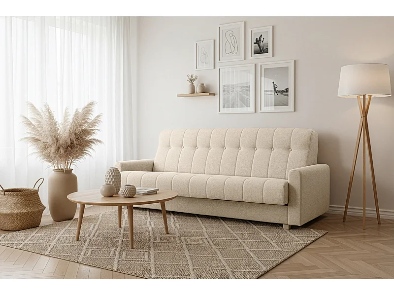 Wersalka Herbi z funkcją spania, do salonu, tkanina Herbi, kremowy