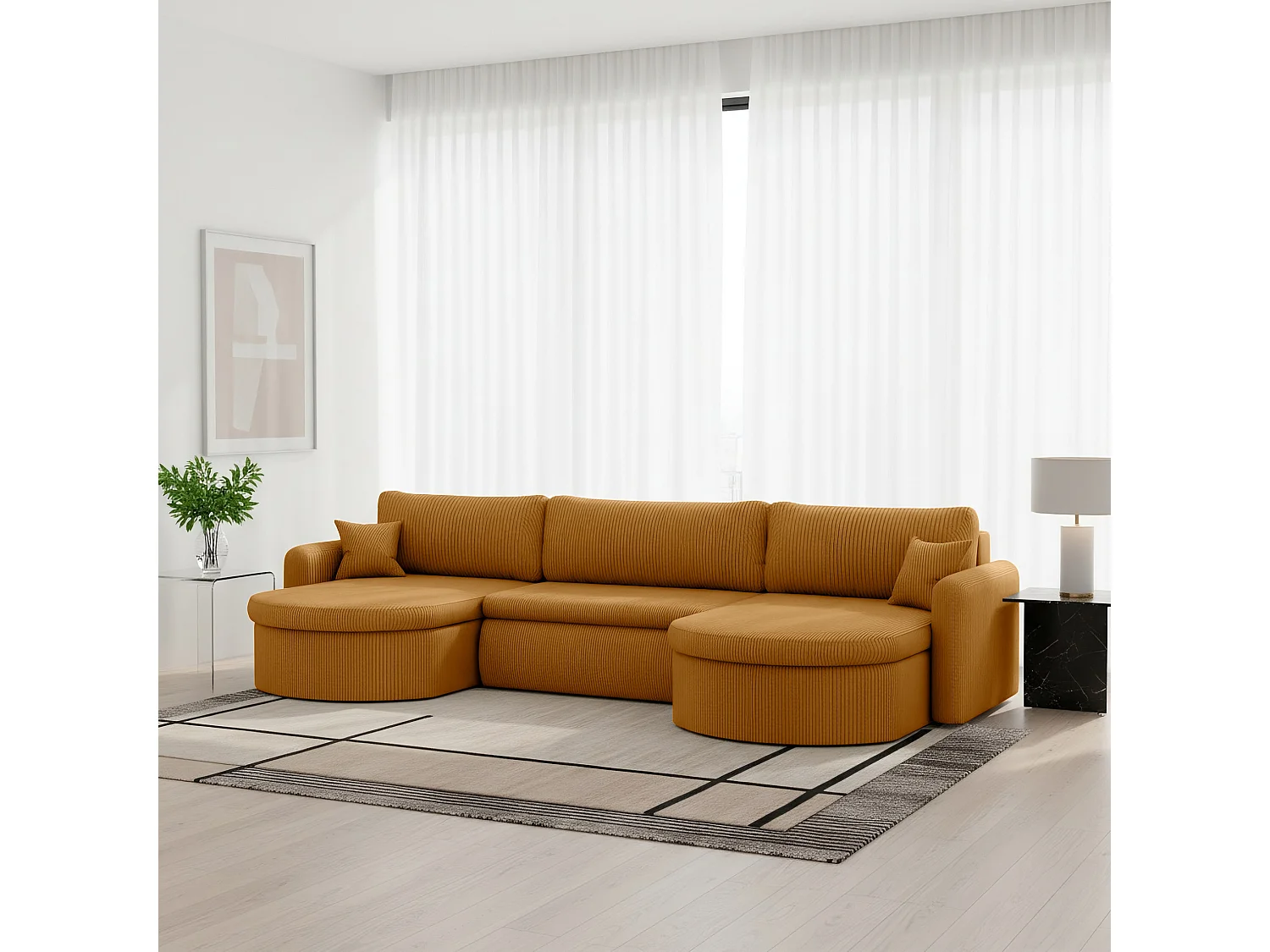 Uniwersalny narożnik Verona U z funkcją spania, do salonu, musztardowy