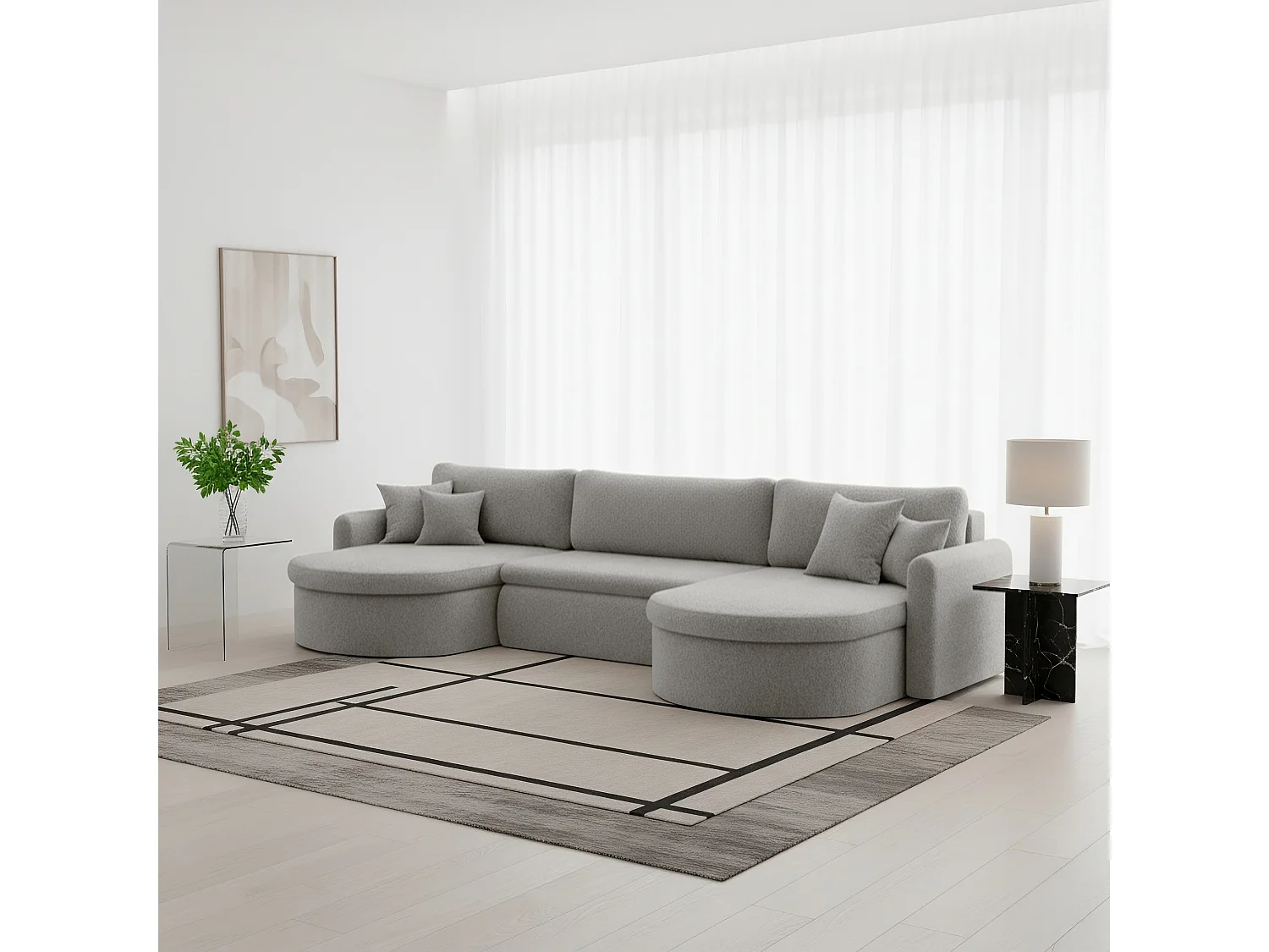 Uniwersalny narożnik Verona U z funkcją spania, do salonu, jasnoszary