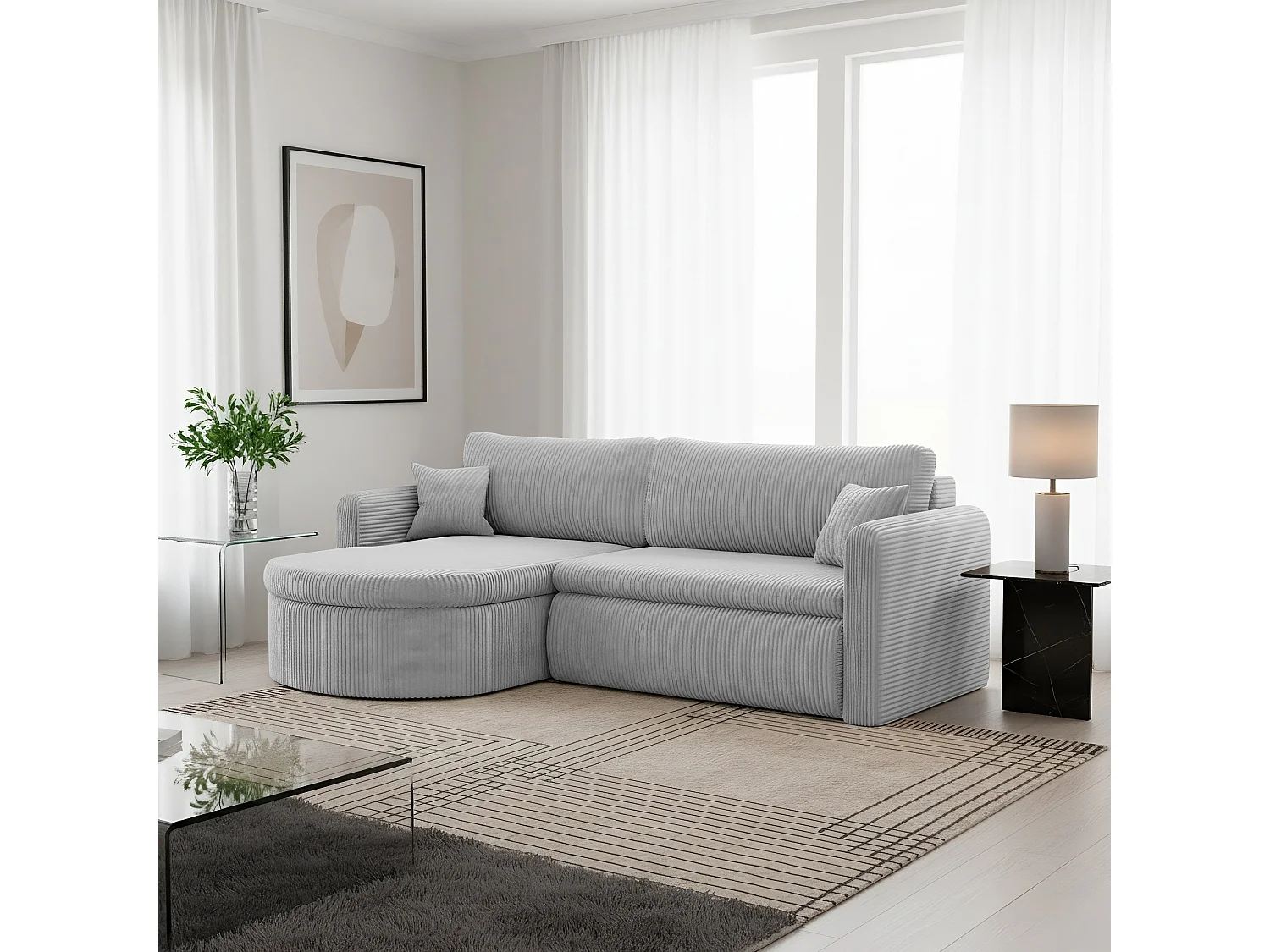 Uniwersalny narożnik Verona L z funkcją spania, do salonu, jasnoszary