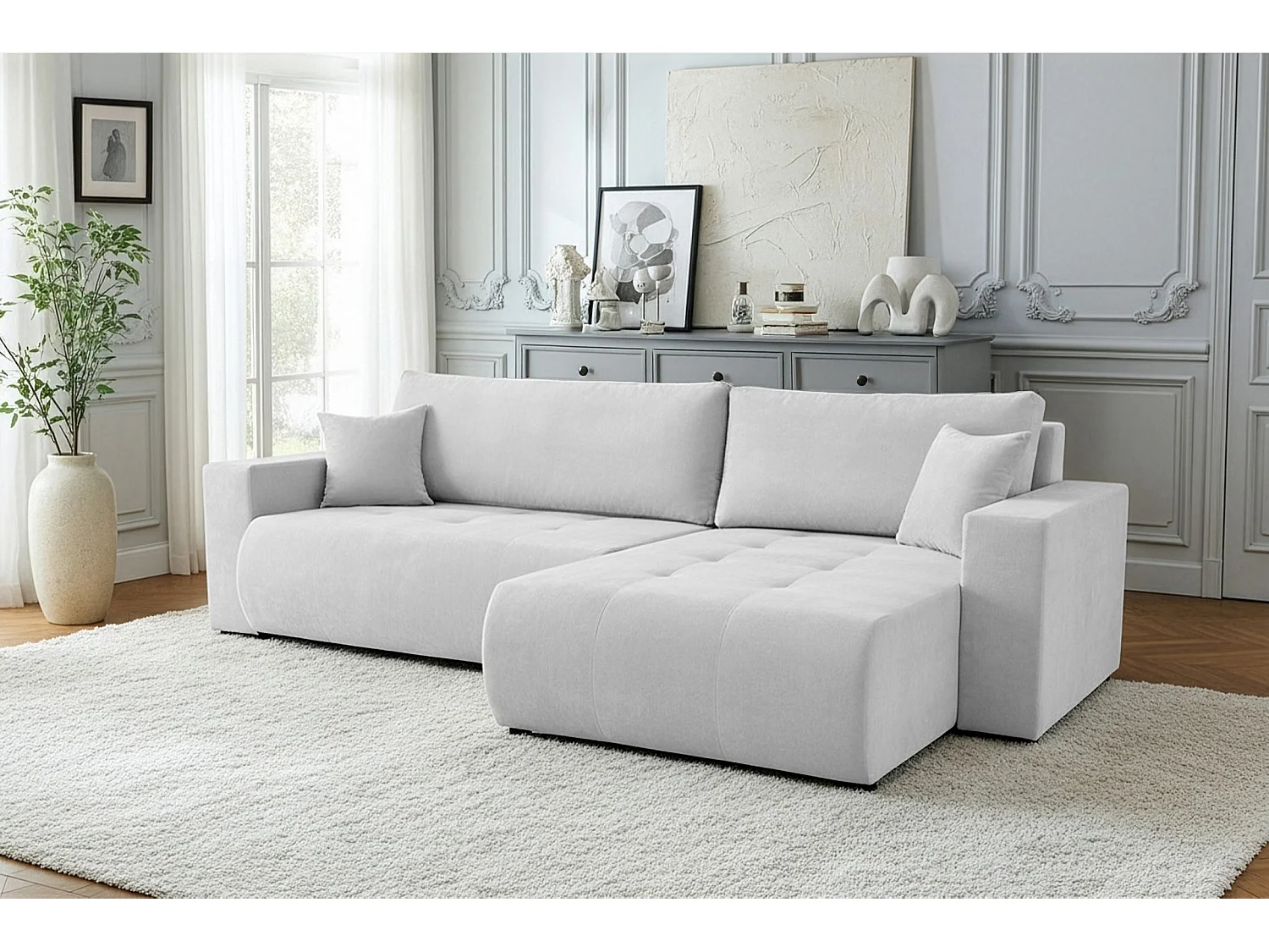 Uniwersalny narożnik do salonu Kora - tkanina Wind, jasnoszary