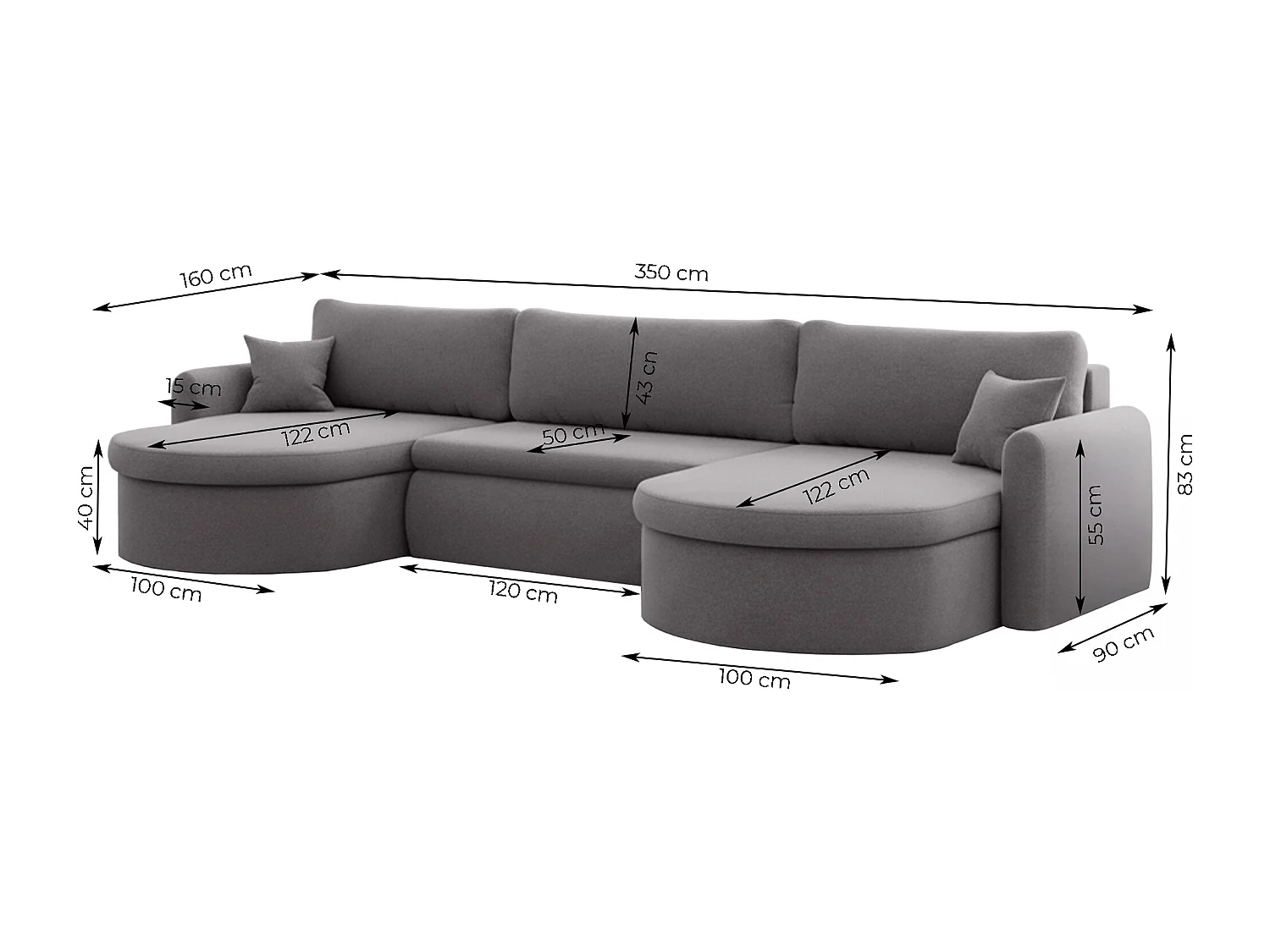 Uniwersalny narożnik Verona U z funkcją spania, do salonu, brązowy