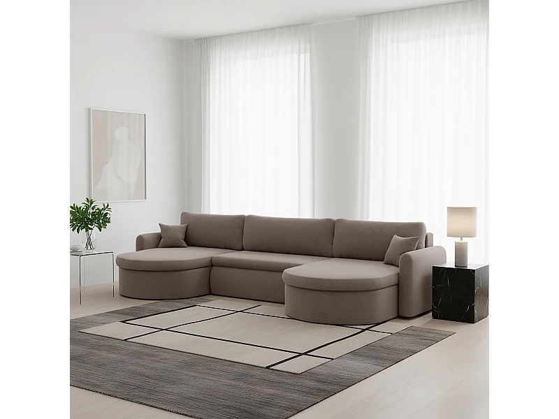 Uniwersalny narożnik Verona U z funkcją spania, do salonu, brązowy