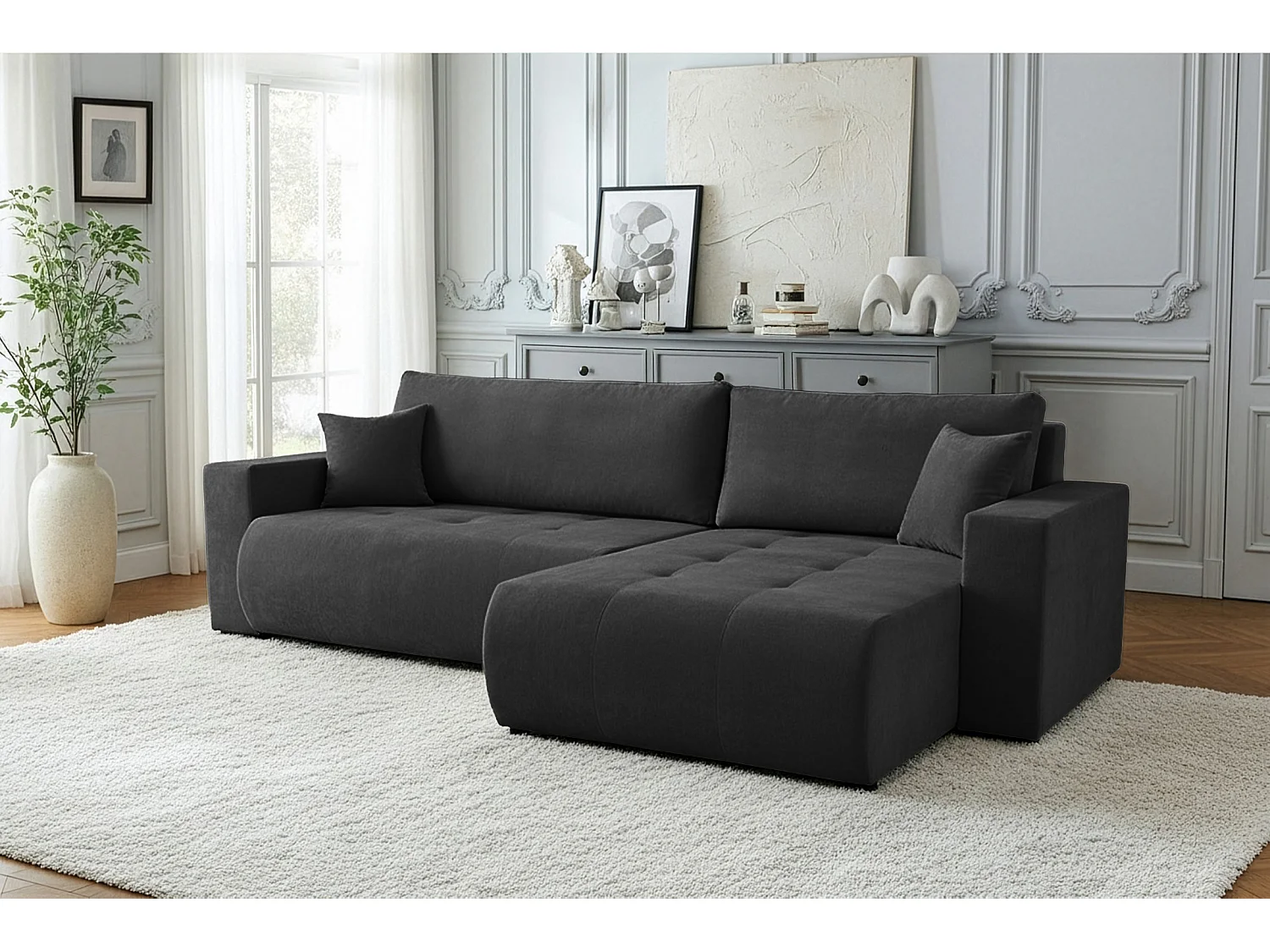 Uniwersalny narożnik do salonu Kora - tkanina Wind, czarny