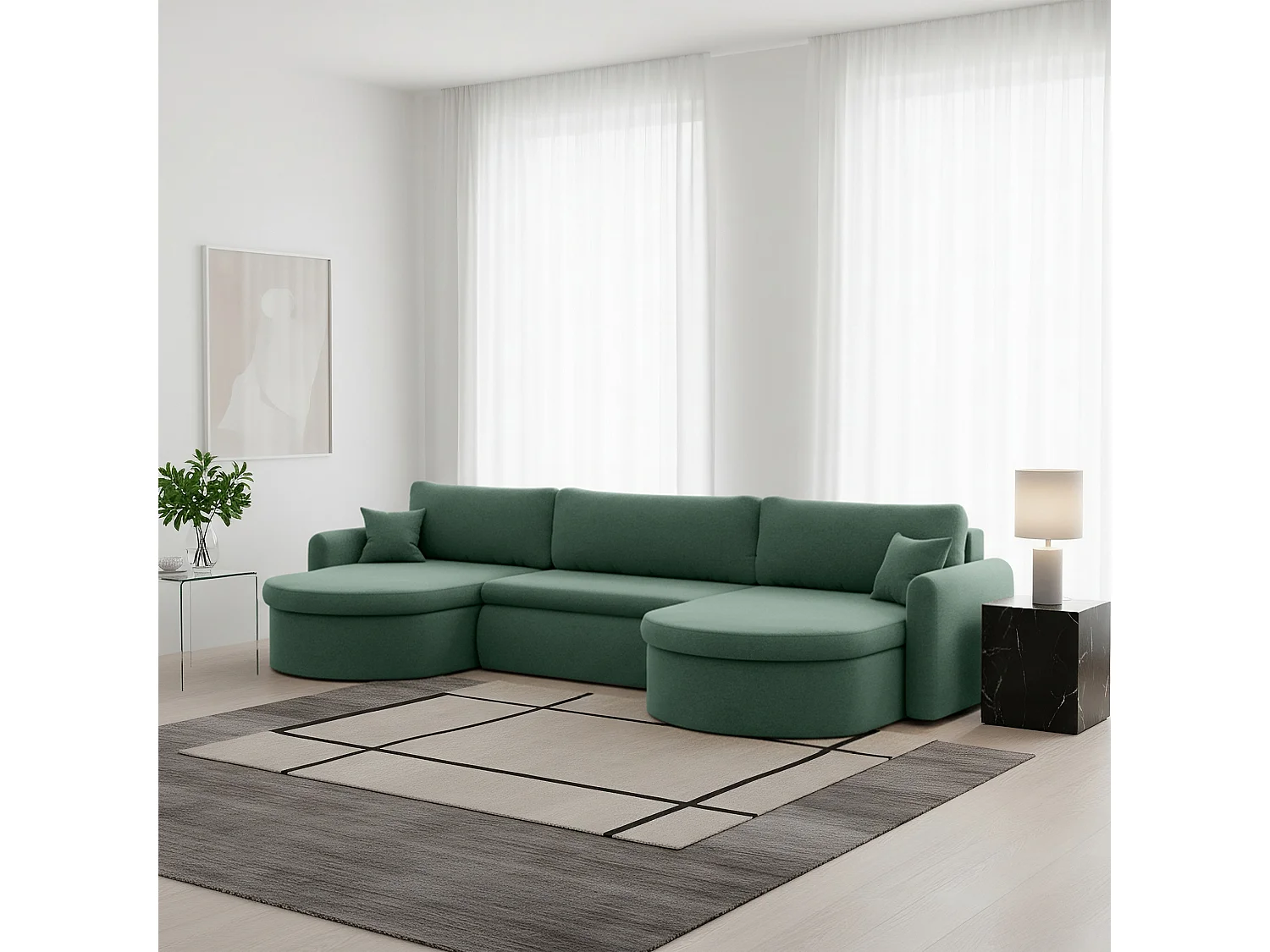 Uniwersalny narożnik Verona U z funkcją spania, do salonu, zielony
