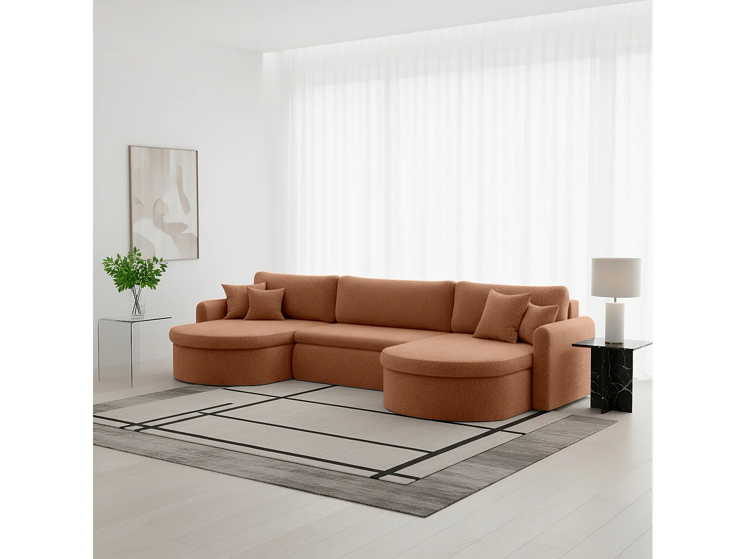 Uniwersalny narożnik Verona U z funkcją spania, do salonu, cegła