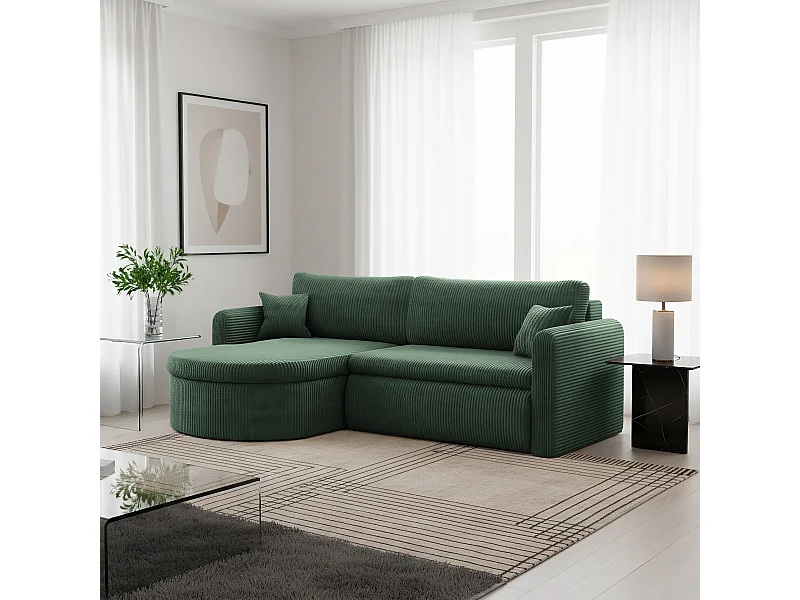 Uniwersalny narożnik Verona L z funkcją spania, do salonu, zielony