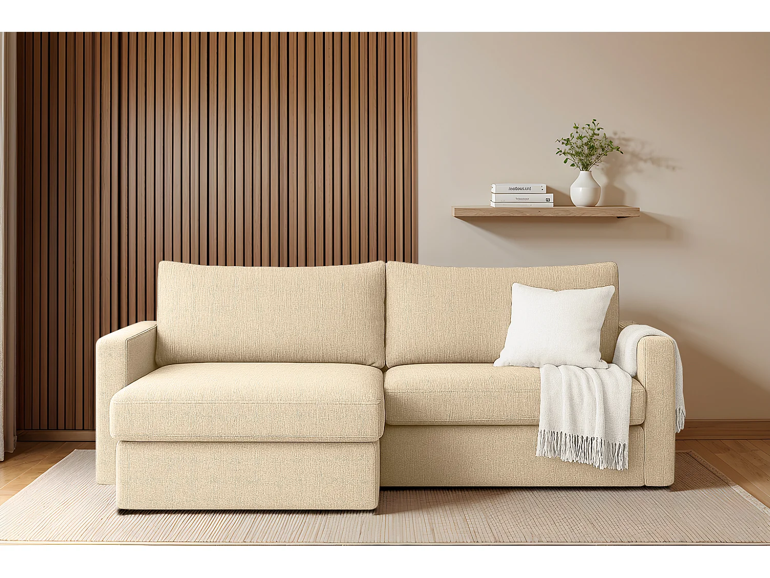 Uniwersalny narożnik Faro Mini z funkcją spania, do salonu, Faro, ecru