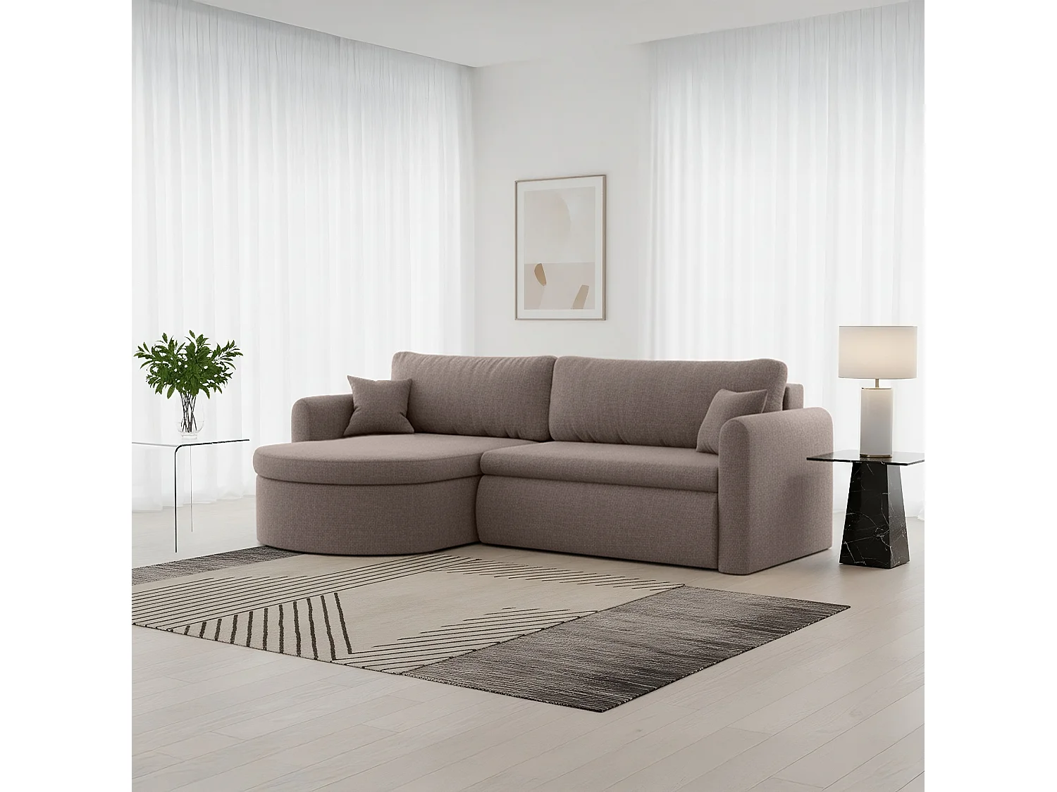 Uniwersalny narożnik Verona L z funkcją spania, do salonu, brązowy