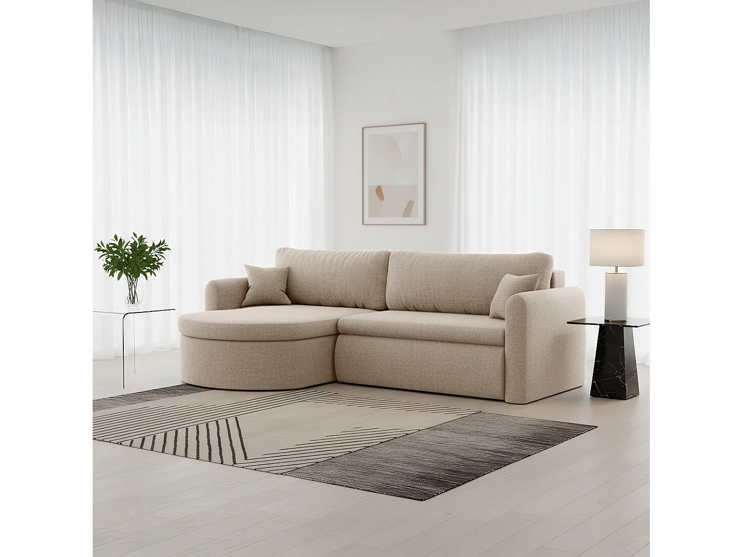 Uniwersalny narożnik Verona L z funkcją spania, do salonu, beżowy