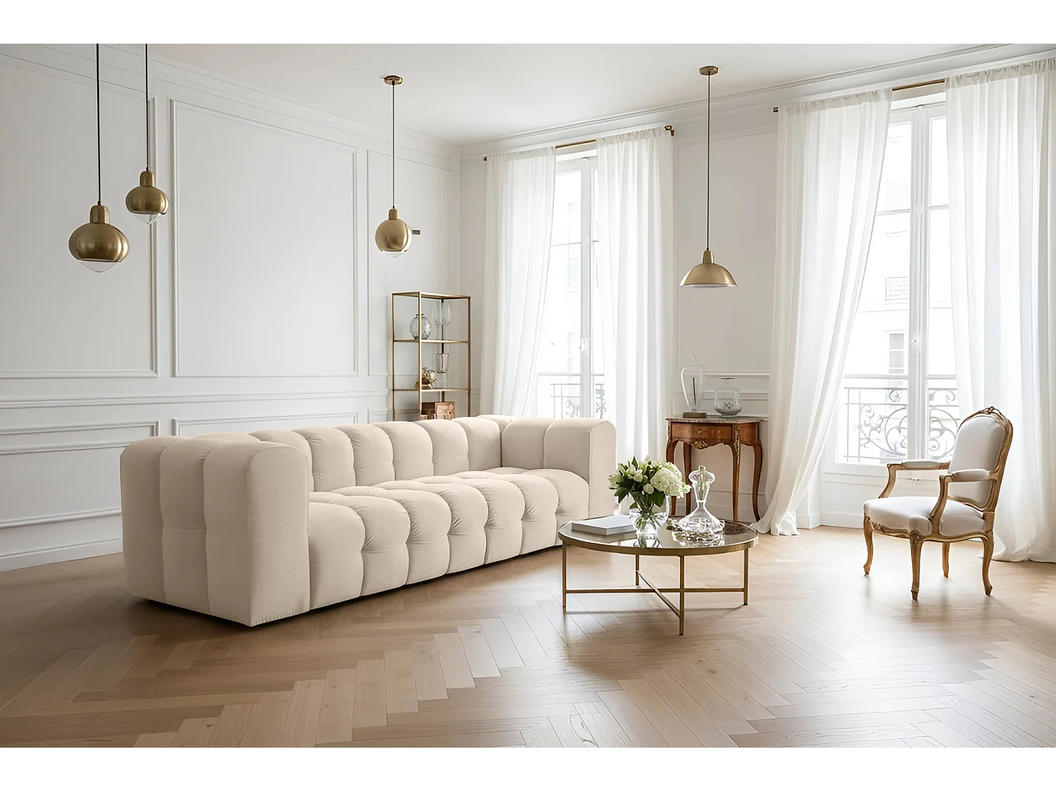 Sofa Baloo, 4-osobowa, do salonu, tkanina Tiffany, beż