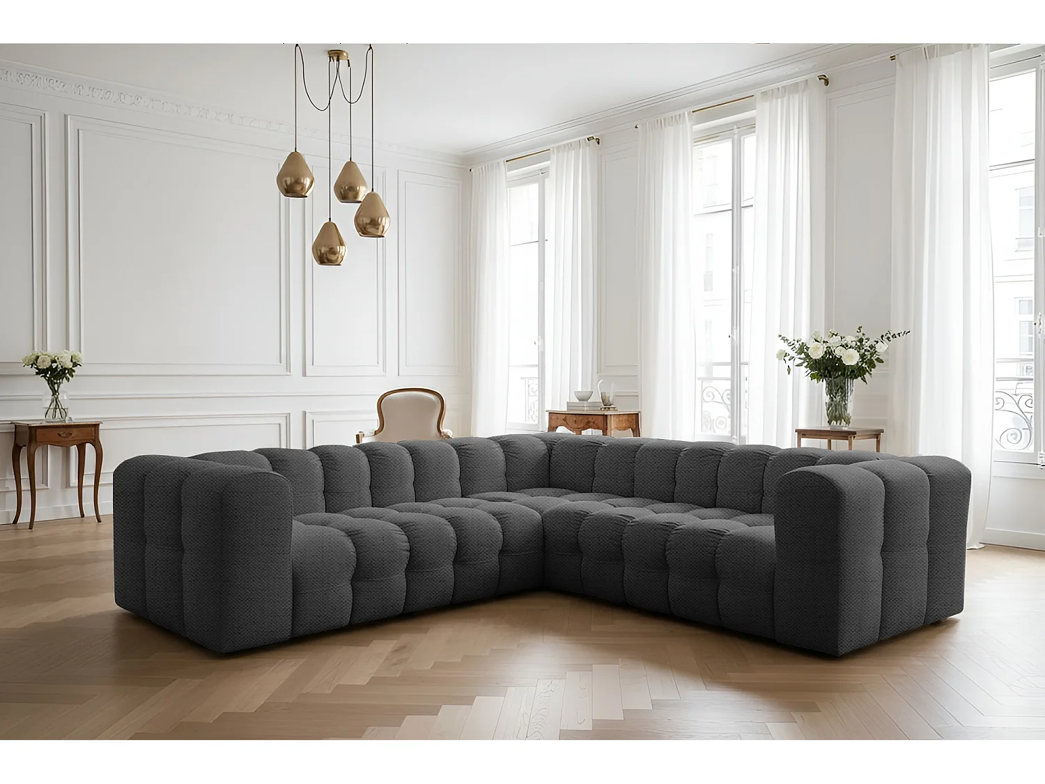 Narożnik Baloo Corner Mały, 6-osobowy, do salonu, tkanina Moly, antracyt