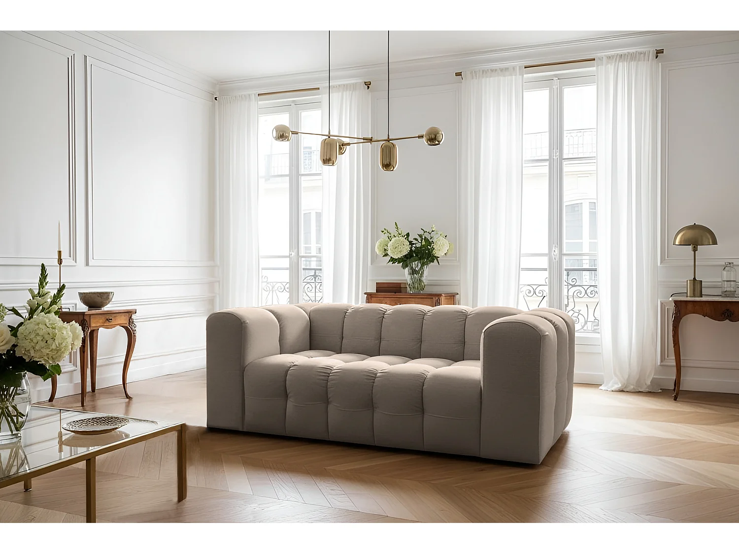 Sofa Baloo, 2-osobowa, do salonu, tkanina Tiffany, taupe