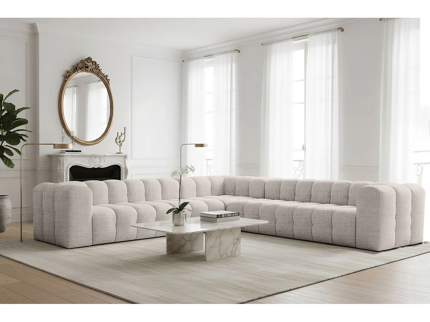 Narożnik Baloo Corner Duży, 8-osobowy, do salonu, tkanina Moly, krem