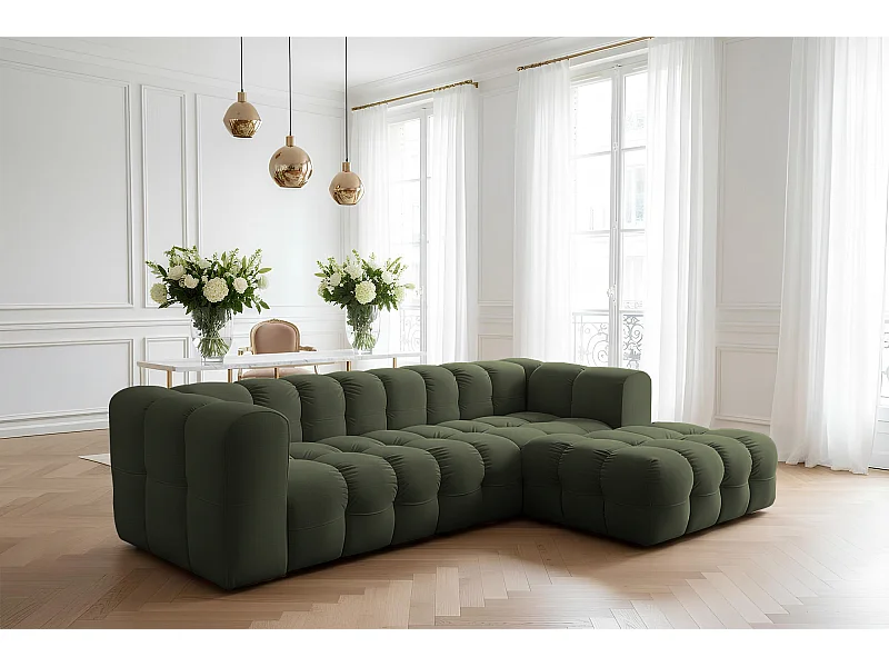 Narożnik Baloo L, do salonu, tkanina Tiffany, prawy, zielony