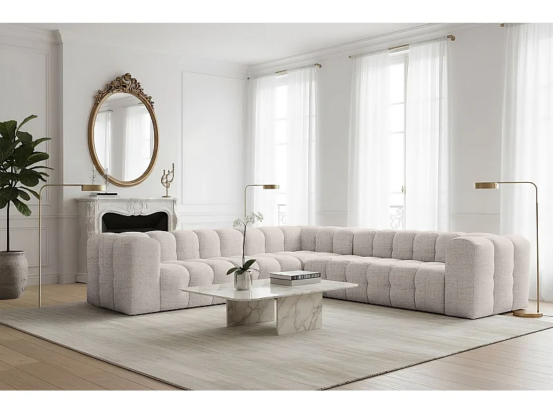 Narożnik Baloo Corner Średni, 6-osobowy, do salonu, tkanina Moly, krem