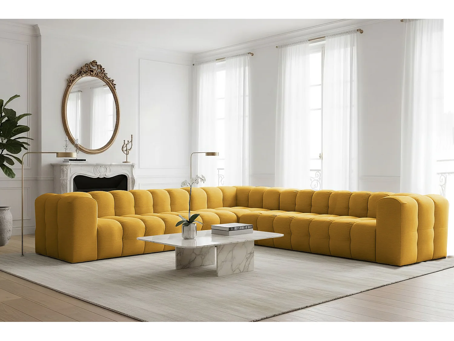 Narożnik Baloo Corner Duży, 8-osobowy, do salonu, tkanina Tiffany, miodowy