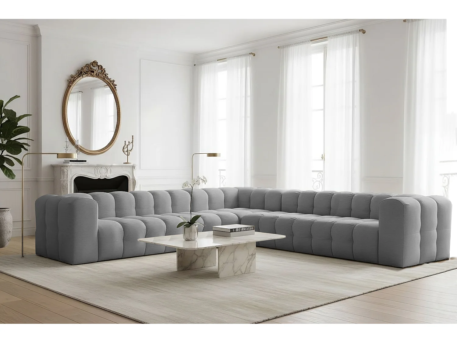 Narożnik Baloo Corner Duży, 8-osobowy, do salonu, tkanina Tiffany, szary