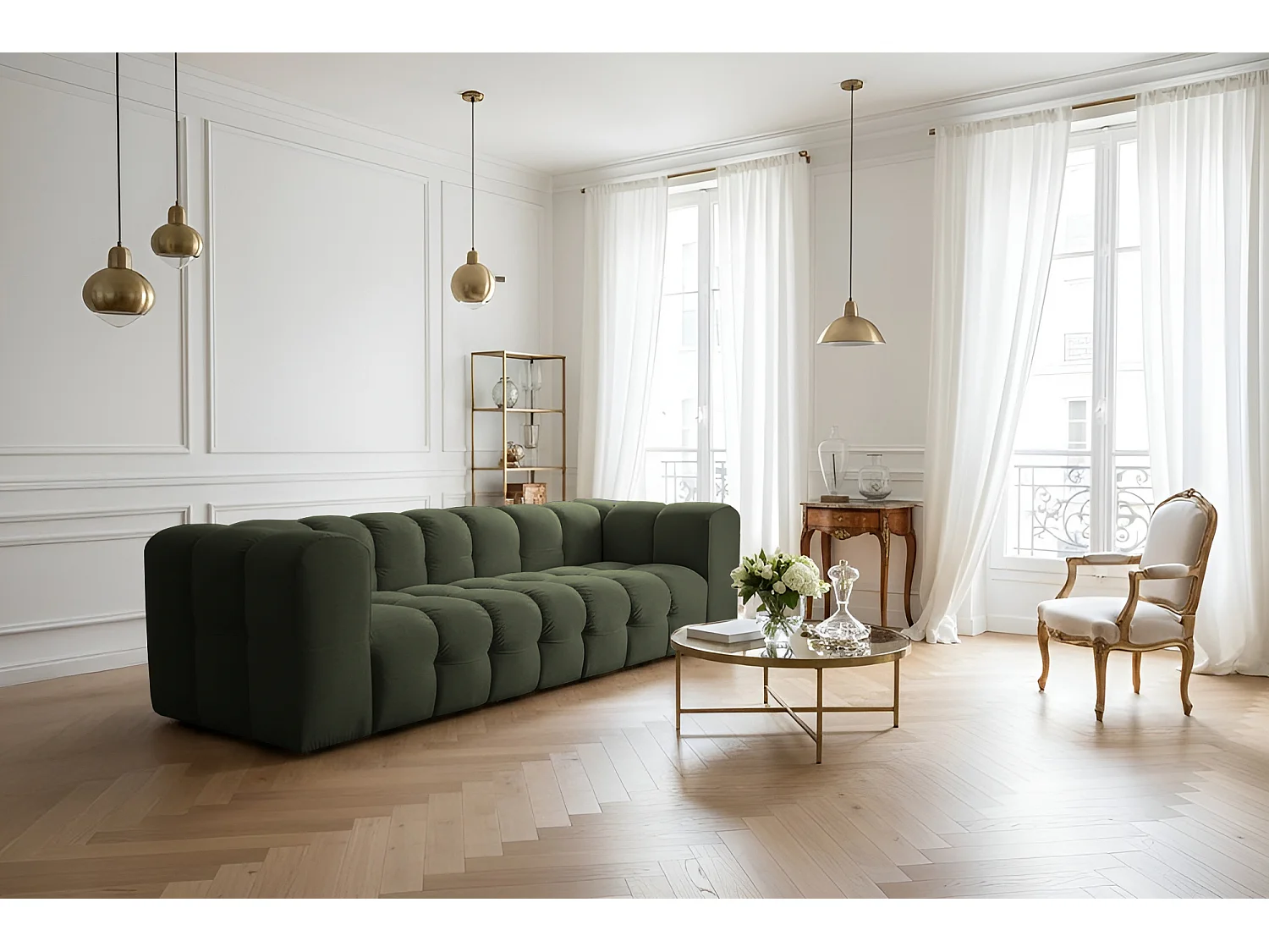 Sofa Baloo, 4-osobowa, do salonu, tkanina Tiffany, zielony