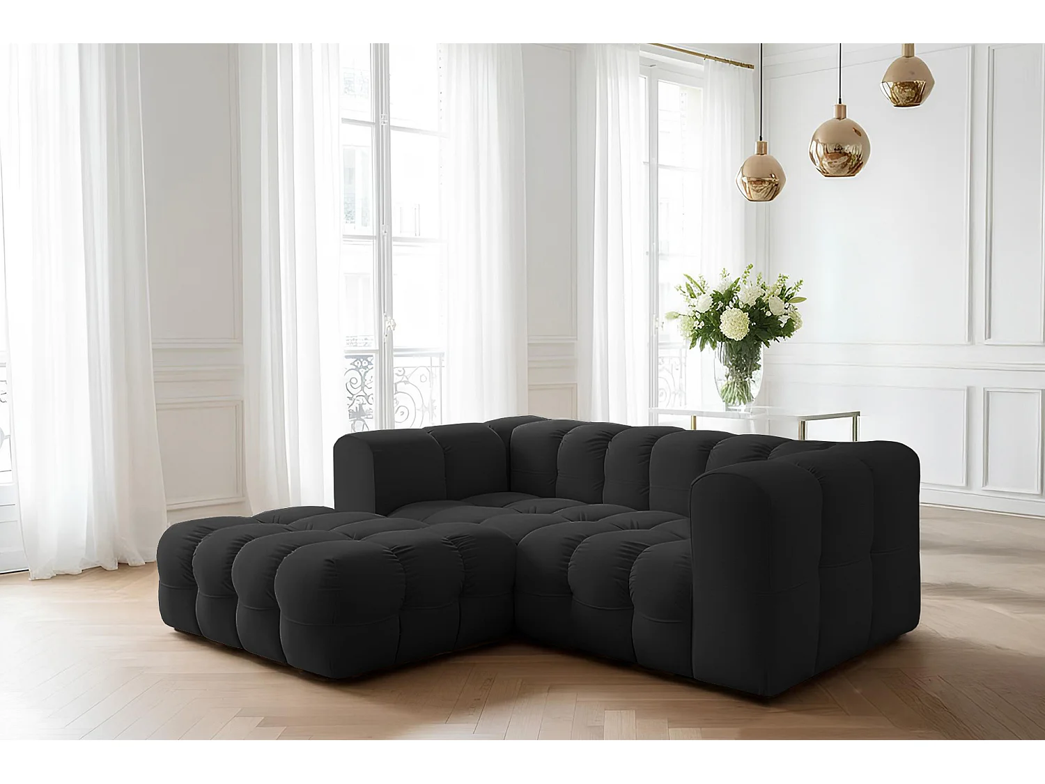 Narożnik Baloo L mini, do salonu, tkanina Tiffany, lewy, czarny