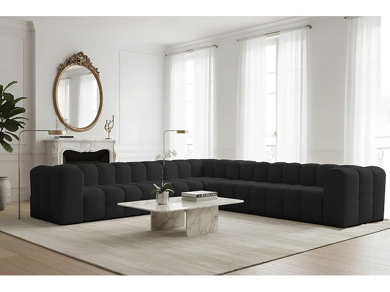 Narożnik Baloo Corner Duży, 8-osobowy, do salonu, tkanina Tiffany, czarny