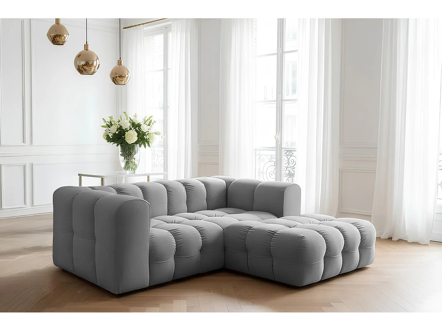 Narożnik Baloo L mini, do salonu, tkanina Tiffany, prawy, szary